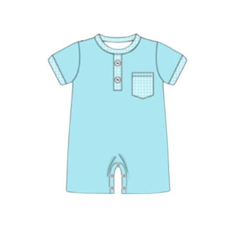 MOQ 5 PCS preorder SR3935 Blue Plaid Pocket Short Sleeve Boys Romper 202601