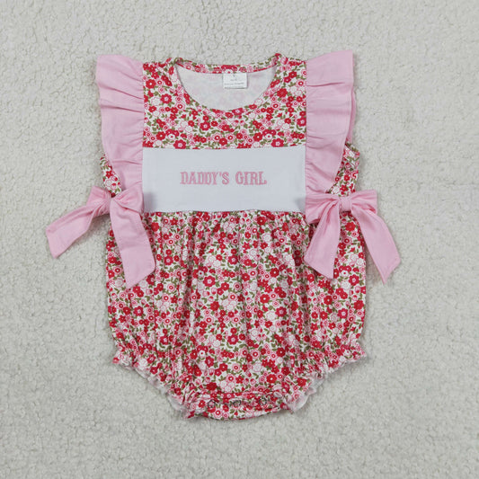 SR3940 Embroidered DADDY'S GIRL Flower Bows Pink Ruffle Sleeveless Girls Bubble Romper 202604 RTS