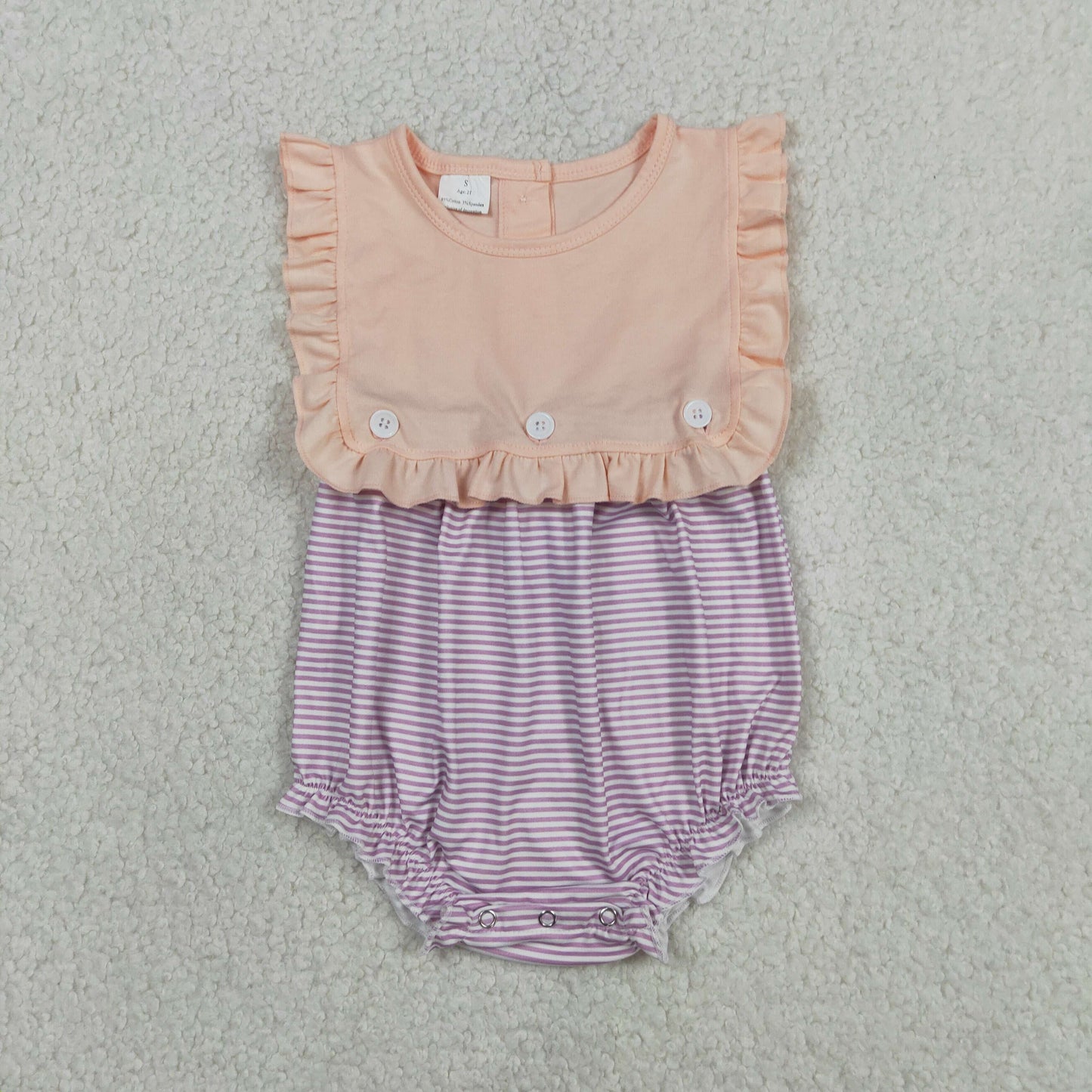 SR3941 Purple Stripe Orange Pink Ruffle Sleeveless Girls Bubble Romper 202604 RTS