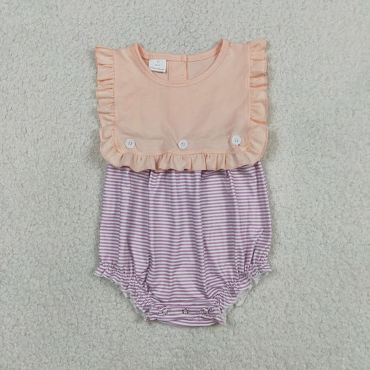 SR3941 Purple Stripe Orange Pink Ruffle Sleeveless Girls Bubble Romper 202604 RTS