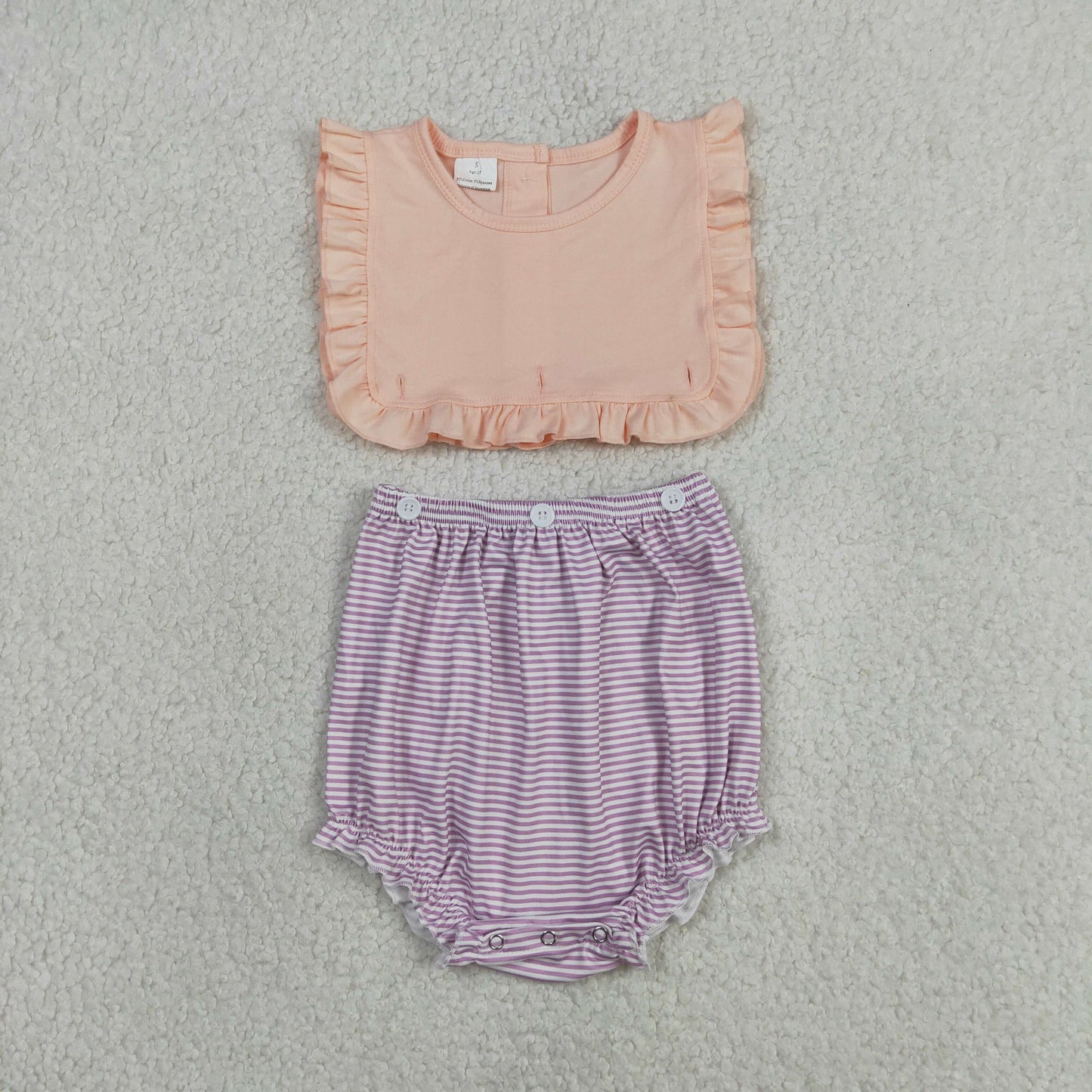 SR3941 Purple Stripe Orange Pink Ruffle Sleeveless Girls Bubble Romper 202604 RTS