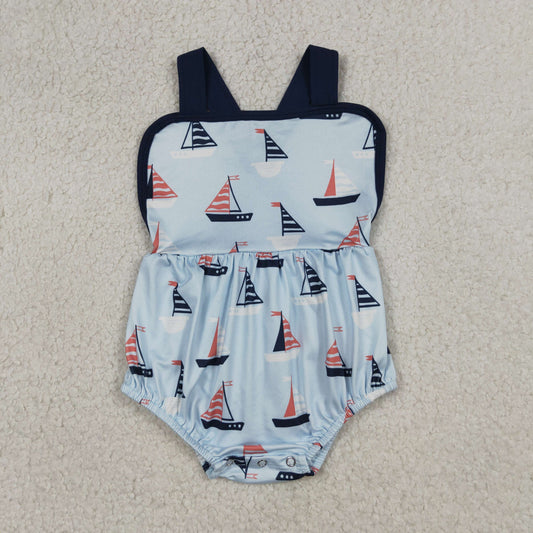 SR3945 Sailboat Blue Sleeveless Boys Bubble Romper 202604 RTS