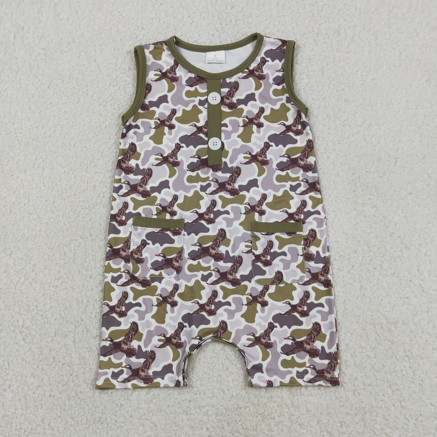 SR3946 Duck Hunting Gray Green Camouflage Pocket Sleeveless Boys Romper 202605 RTS