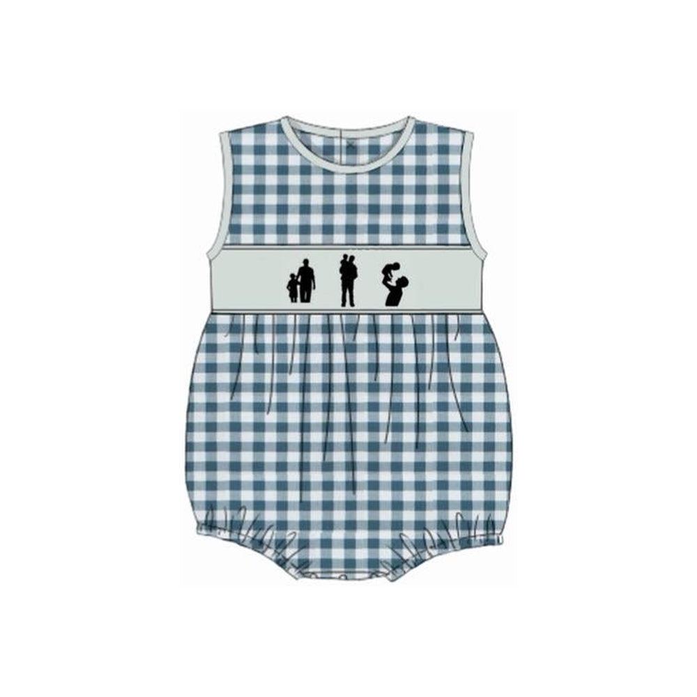 MOQ 5 PCS preorder SR3959 Father's Day Gray Blue Green Plaid Sleeveless Boys Bubble Romper 202601