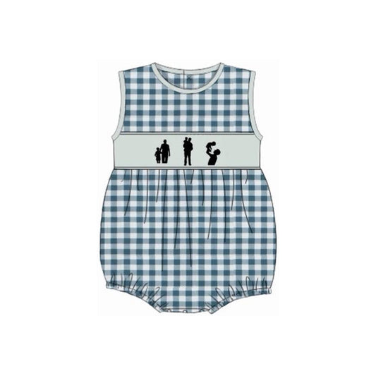 MOQ 5 PCS preorder SR3959 Father's Day Gray Blue Green Plaid Sleeveless Boys Bubble Romper 202601