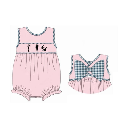 MOQ 5 PCS preorder SR3960 Father's Day Gray Blue Green Plaid Pink Sleeveless Girls Bubble Romper 202601