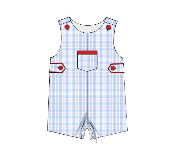 MOQ 5 PCS preorder SR3961 Pocket Blue Plaid Sleeveless Boys Romper 202601