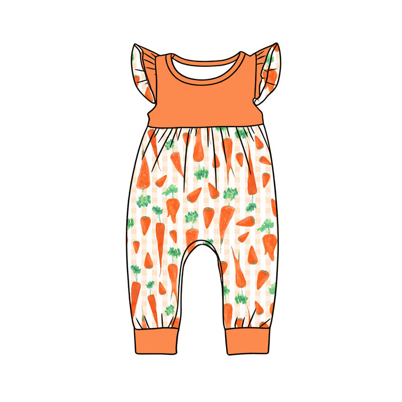 MOQ 5 PCS preorder SR3965 Easter Carrots Orange Flying Sleeve Girls Romper 202601