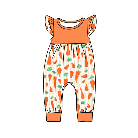 MOQ 5 PCS preorder SR3965 Easter Carrots Orange Flying Sleeve Girls Romper 202601