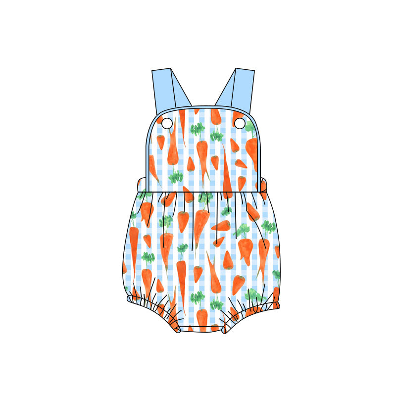 MOQ 5 PCS preorder SR3966 Easter Carrots Blue Sleeveless Boys Bubble Romper 202601