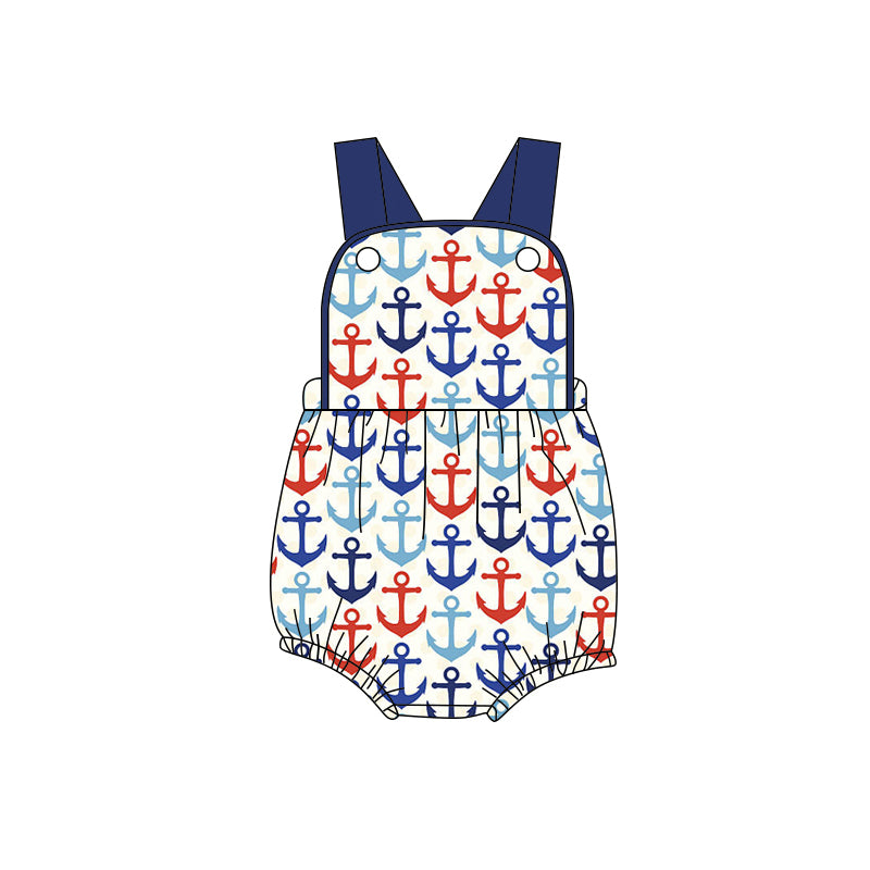 MOQ 5 PCS preorder SR3971 Anchor Beige Blue Sleeveless Boys Bubble Romper 202601