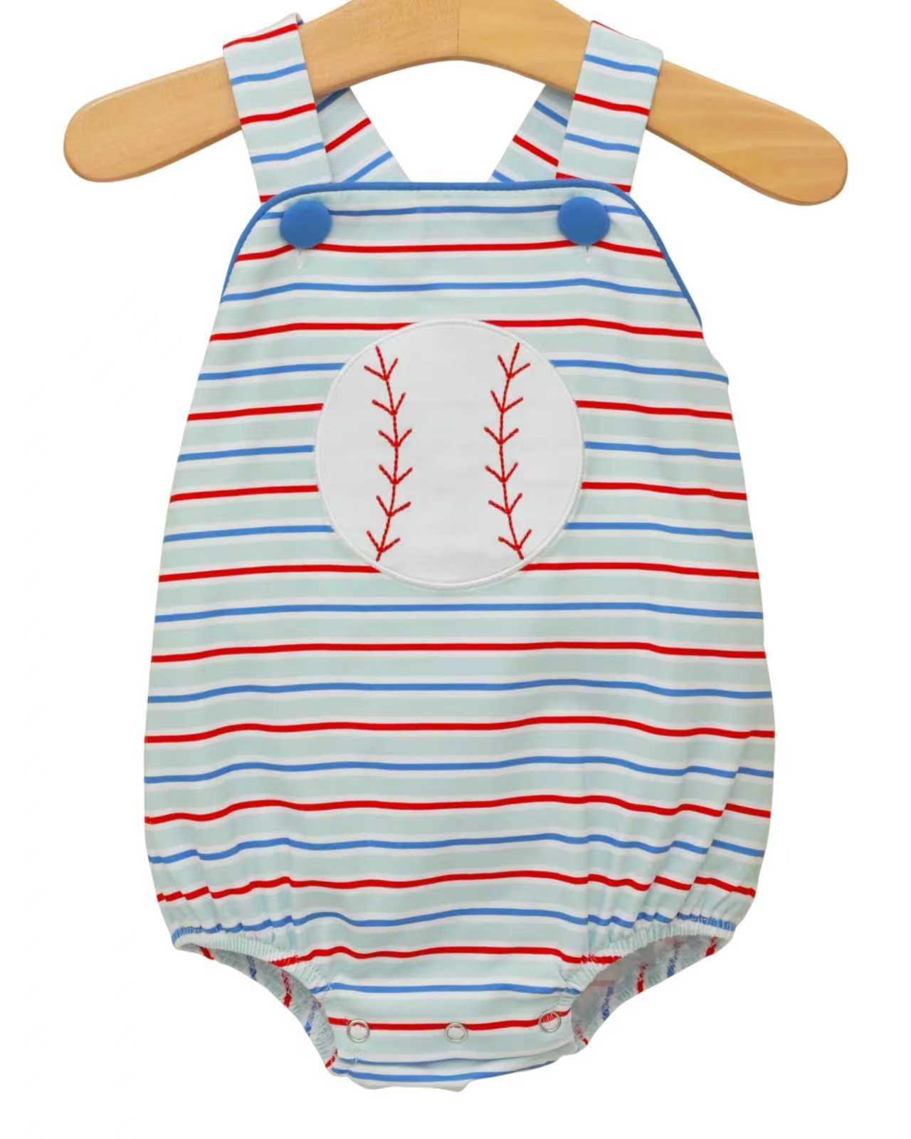 MOQ 5 PCS preorder SR3979 Baseball Stripe Sleeveless Boys Bubble Romper 202601