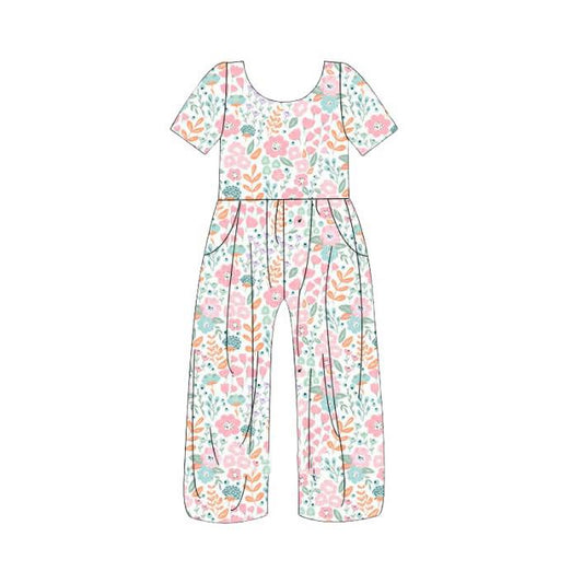 MOQ 5 PCS Preorder SR3987 Flower Leaf Short Sleeve Girls Overalls Jumpsuits 202601
