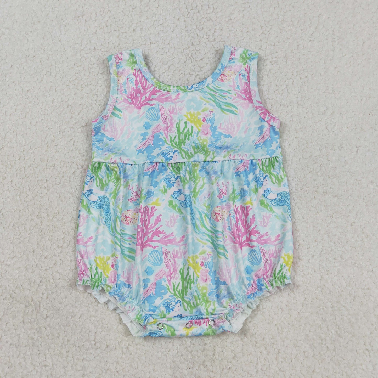 SR3991 Mermaid Coral Seaweed Sleeveless Girls Bubble Romper 202603 RTS