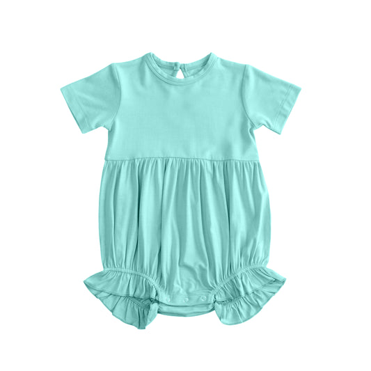MOQ 5 PCS preorder SR3994 Solid Blue Green Short Sleeve Girls Bubble Romper 202601