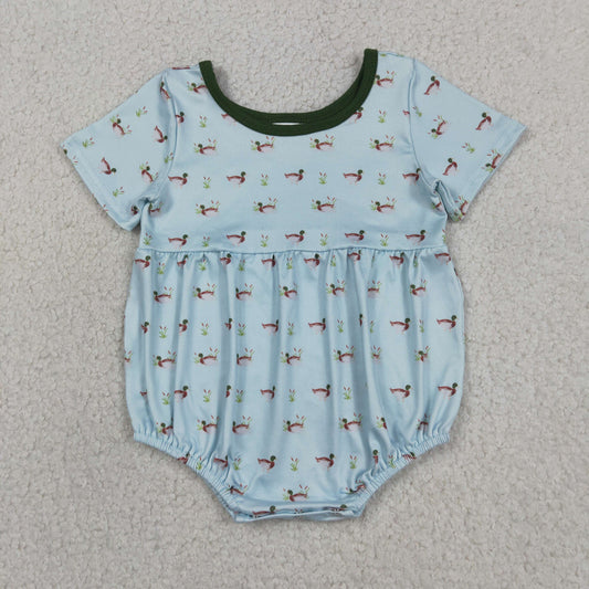 SR3999 Duck Hunting Dark Green O-Neck Short Sleeve Boys Bubble Romper 202604 RTS