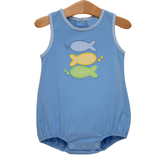 MOQ 5 PCS preorder SR4005 Fishing Pattern Blue Sleeveless Boys Bubble Romper 202601