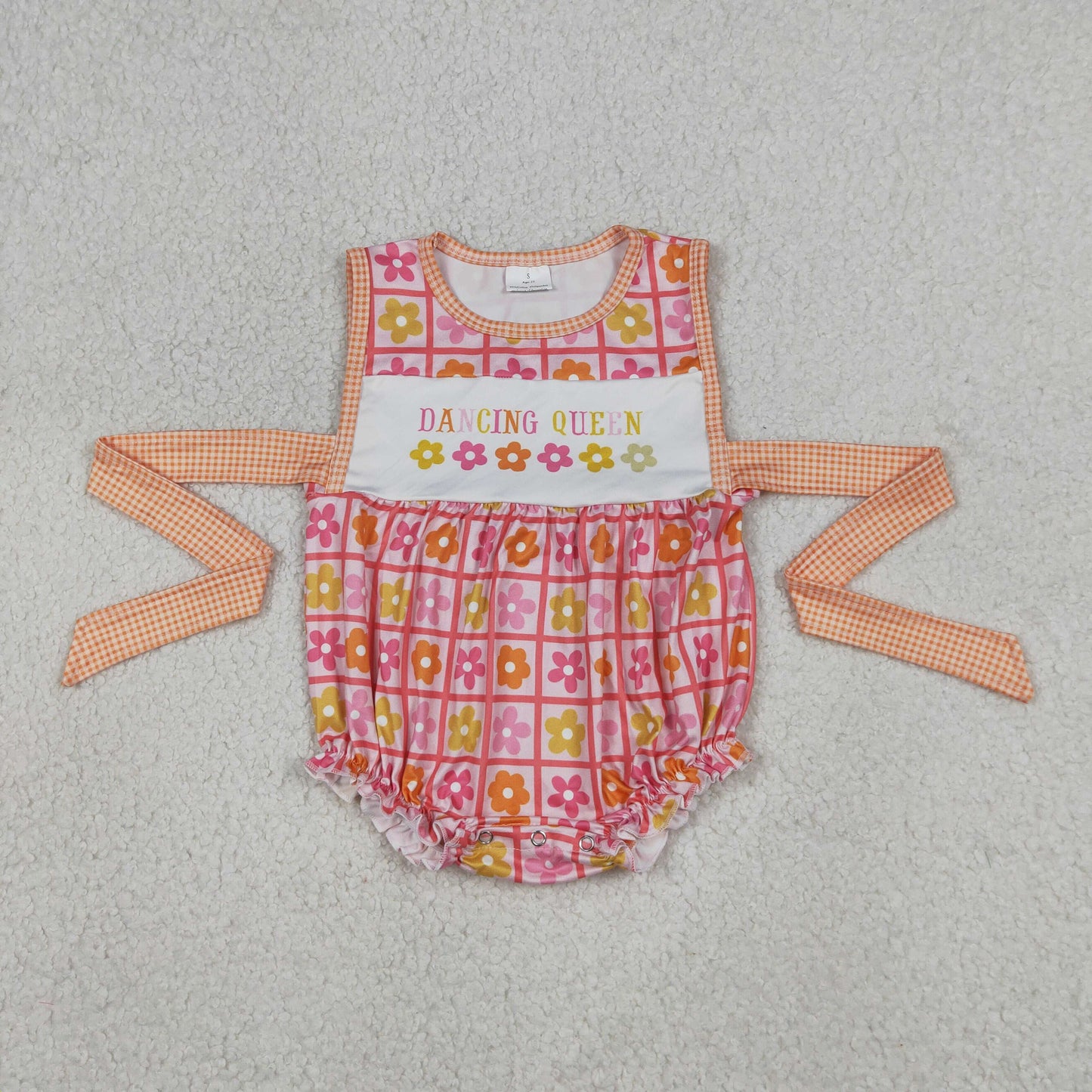 SR4018 Dancing Queen Flower Plaid Sleeveless Girls Bubble Romper 202604 RTS