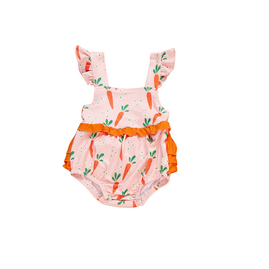 MOQ 5 PCS preorder SR4019 Easter Carrots Orange Ruffle Pink Flying Sleeve Girls Bubble Romper 202601