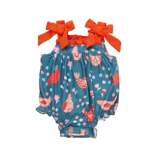 MOQ 5 PCS preorder SR4020 Chick Flower Orange Ruffle Sleeveless Girls Bubble Romper 202601