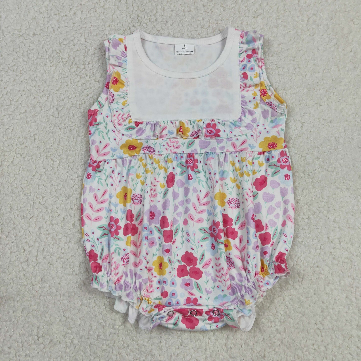 SR4021 Pink Purple Flower Ruffle Sleeveless Girls Bubble Romper 202605 RTS