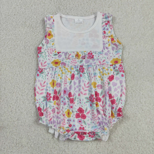 SR4021 Pink Purple Flower Ruffle Sleeveless Girls Bubble Romper 202605 RTS