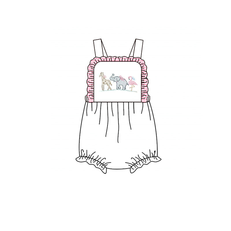 MOQ 5 PCS preorder SR4025 Giraffe Elephant Pelican Animal Pink Plaid Ruffle White Sleeveless Girls Bubble Romper 202601