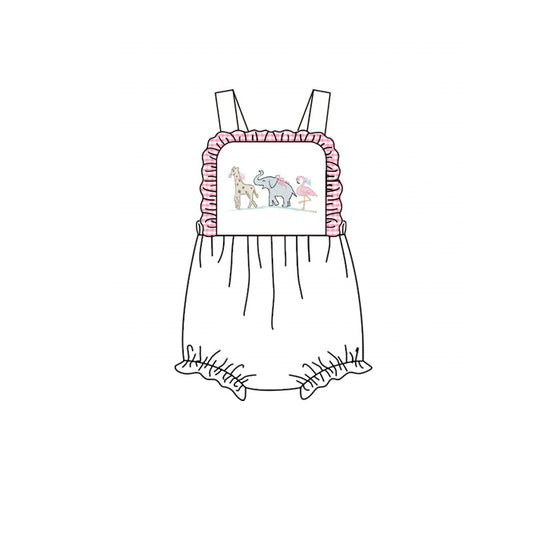 MOQ 5 PCS preorder SR4025 Giraffe Elephant Pelican Animal Pink Plaid Ruffle White Sleeveless Girls Bubble Romper 202601