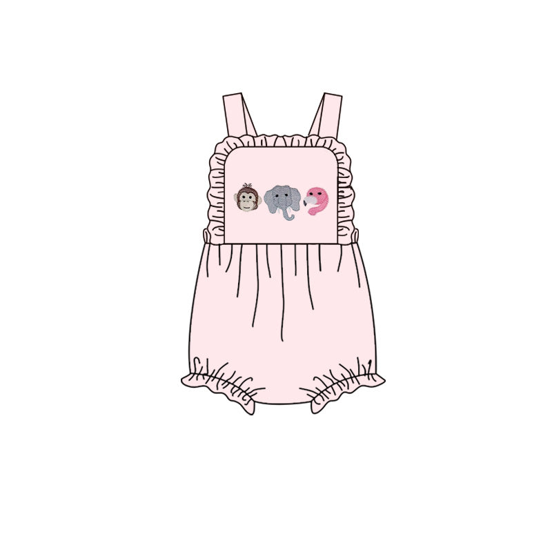 MOQ 5 PCS preorder SR4026 Monkey Elephant Pelican Animal Pink Ruffle Sleeveless Girls Bubble Romper 202601