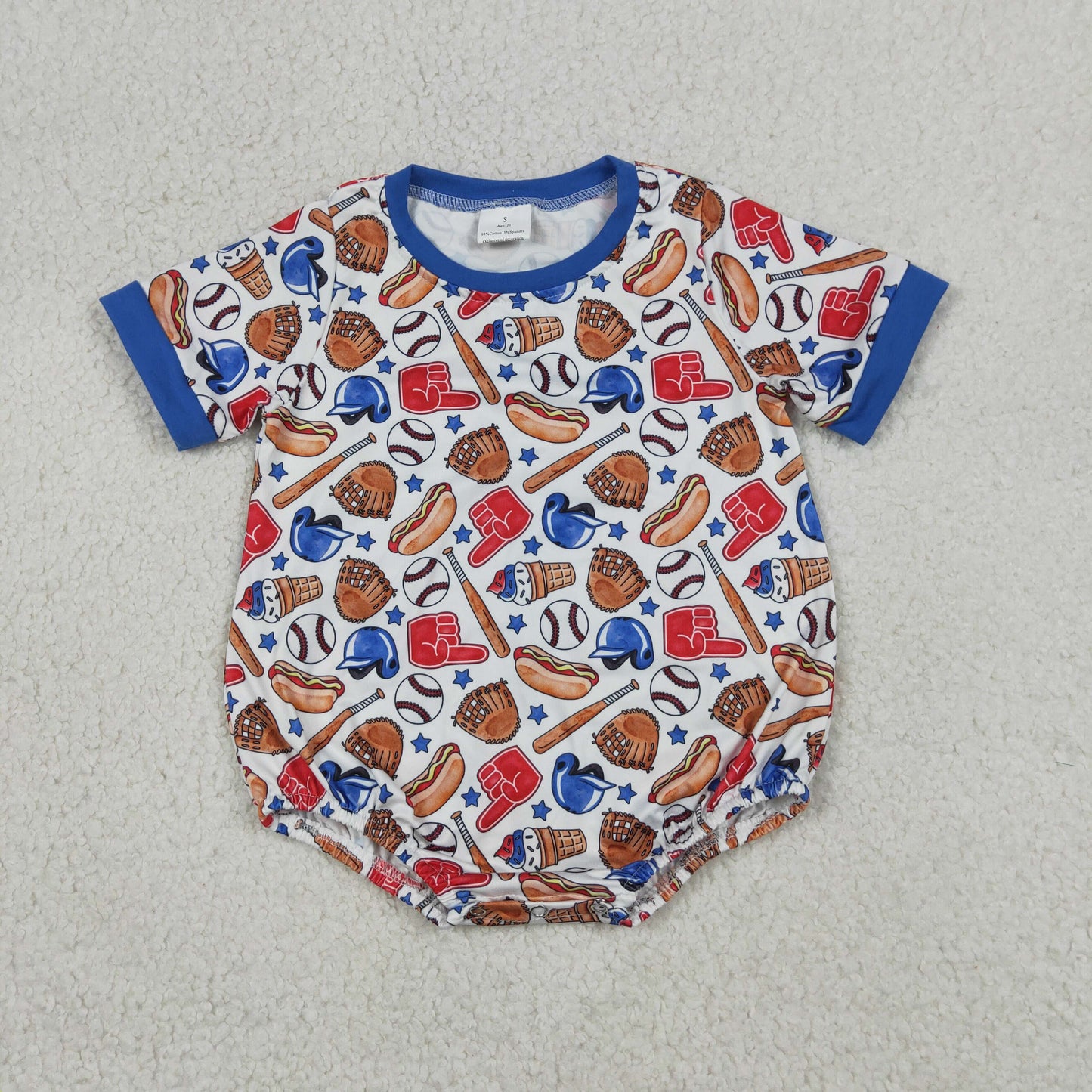 SR4030 Baseball Gloves Blue White Short Sleeve Boys Bubble Romper 202604 RTS