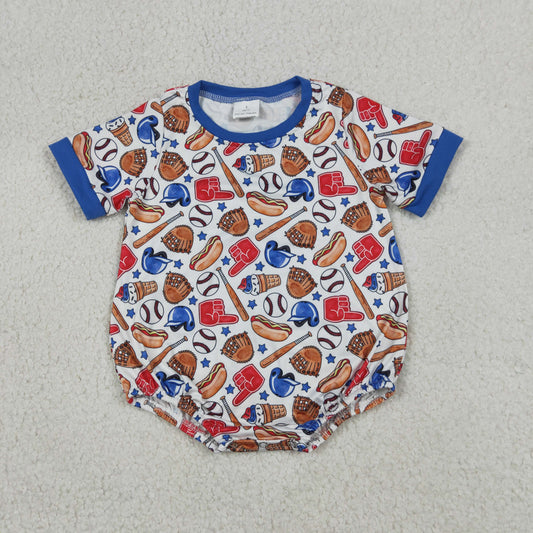 SR4030 Baseball Gloves Blue White Short Sleeve Boys Bubble Romper 202604 RTS