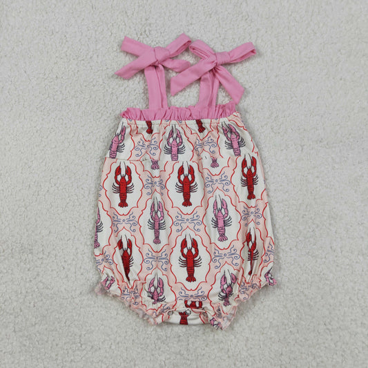 SR4032 Crayfish Pink Ruffle Halter Girls Bubble Romper 202603 RTS