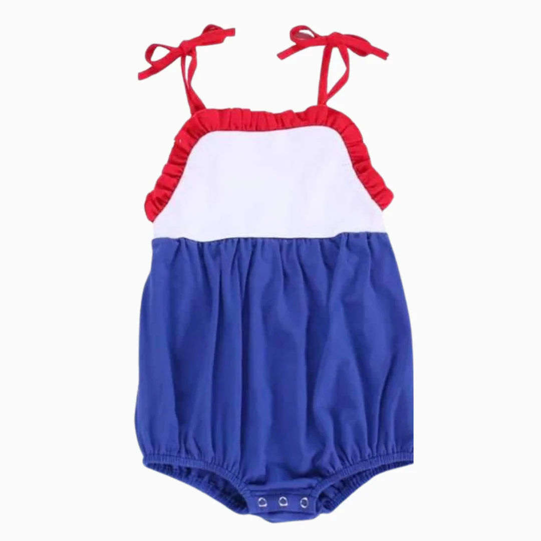 MOQ 5 PCS preorder SR4044 Red Ruffle Blue Halter Girls Bubble Romper 202601