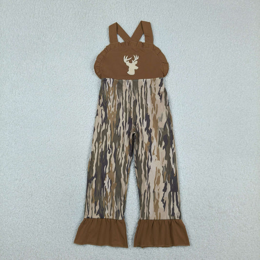 SR4047 Embroidered Deer Hunting Camouflage Brown Ruffle Sleeveless Girls Romper Overalls Jumpsuits 202604 RTS