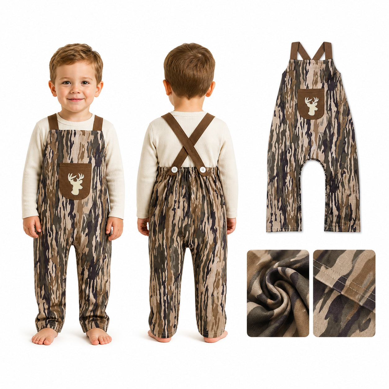 SR4048 Embroidered Deer Hunting Camouflage Brown Pocket Sleeveless Boys Romper 202605 RTS