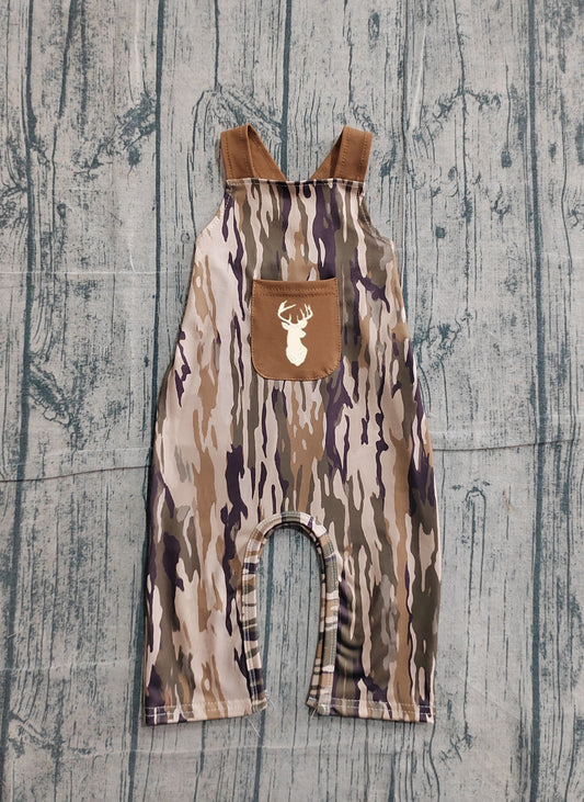 NO MOQ preorder SR4048 Embroidered Deer Hunting Camouflage Brown Pocket Sleeveless Boys Romper 202602