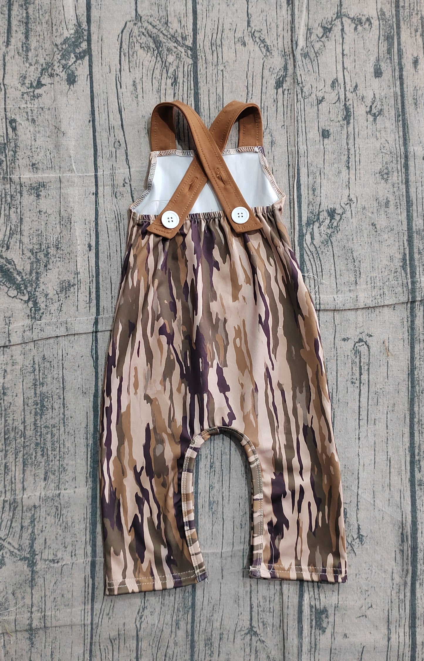 NO MOQ preorder SR4048 Embroidered Deer Hunting Camouflage Brown Pocket Sleeveless Boys Romper 202602