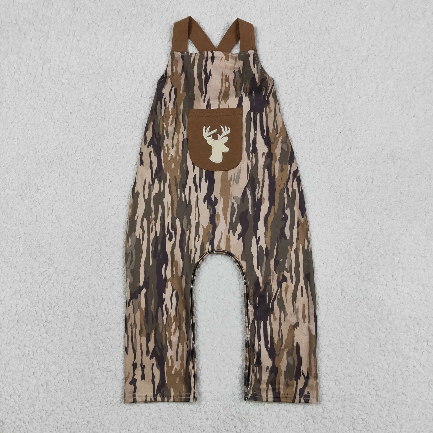 SR4048 Embroidered Deer Hunting Camouflage Brown Pocket Sleeveless Boys Romper 202605 RTS