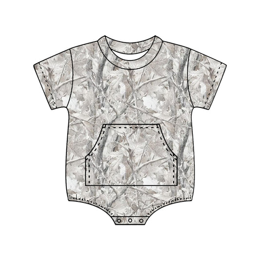 MOQ 5 PCS preorder SR4055 Branches Leaves Gray White Short Sleeve Boys Bubble Romper 202602