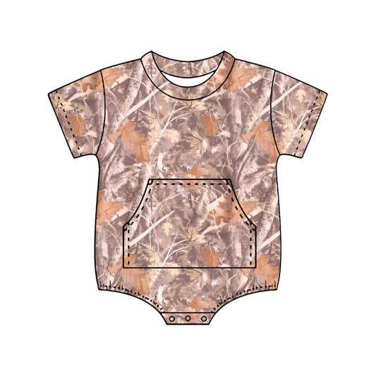 MOQ 5 PCS preorder SR4056 Branches Leaves Orange Brown Short Sleeve Boys Bubble Romper 202602