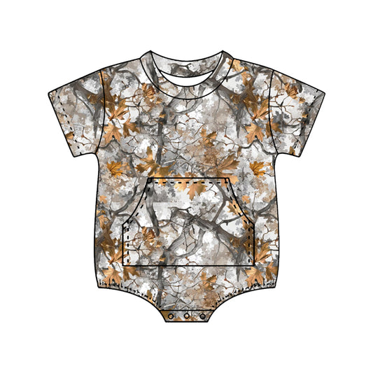 MOQ 5 PCS preorder SR4058 Branches Leaves Gray Brown Short Sleeve Boys Bubble Romper 202602