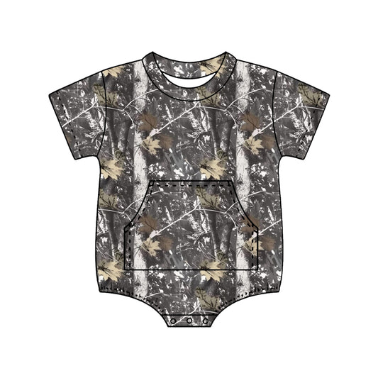 MOQ 5 PCS preorder SR4059 Branches Leaves Dark Gray Short Sleeve Boys Bubble Romper 202602