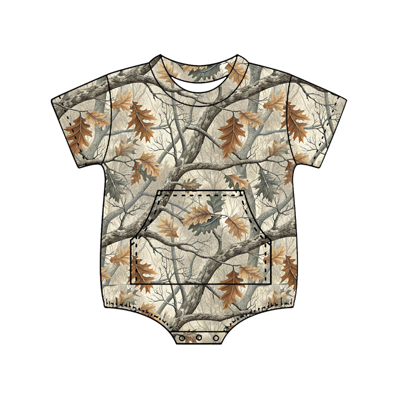 MOQ 5 PCS preorder SR4060 Branches Leaves Gray Green Short Sleeve Boys Bubble Romper 202602