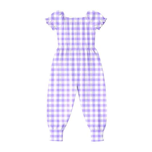 MOQ 5 PCS Preorder SR4062 Purple Plaid Short Sleeve Girls Overalls Jumpsuits 202602