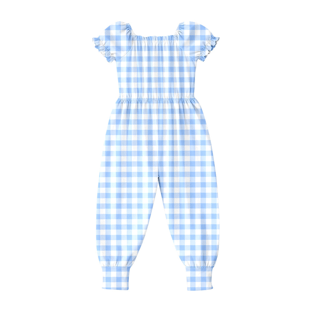 MOQ 5 PCS Preorder SR4063 Blue Plaid Short Sleeve Girls Overalls Jumpsuits 202602