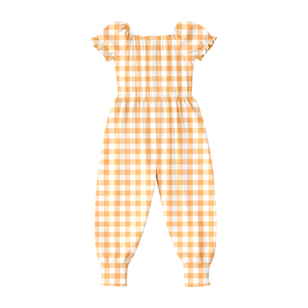 MOQ 5 PCS Preorder SR4066 Orange Plaid Short Sleeve Girls Overalls Jumpsuits 202602