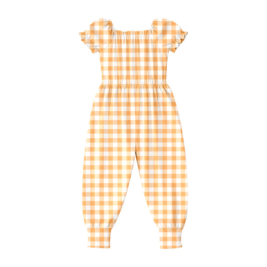 MOQ 5 PCS Preorder SR4066 Orange Plaid Short Sleeve Girls Overalls Jumpsuits 202602