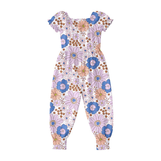 MOQ 5 PCS Preorder SR4069 Colored Flower Short Sleeve Girls Overalls Jumpsuits 202602