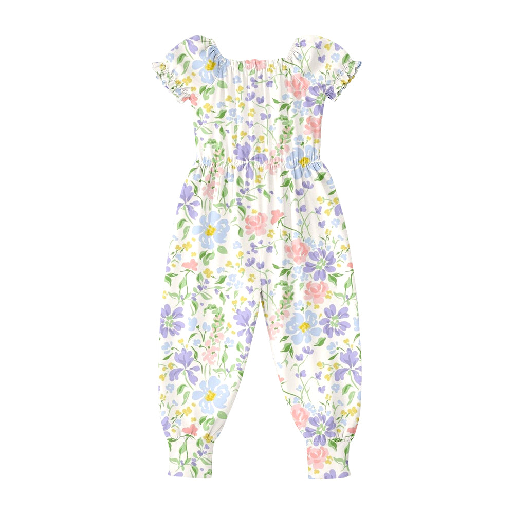 MOQ 5 PCS Preorder SR4070 Flower Leaf Short Sleeve Girls Overalls Jumpsuits 202602