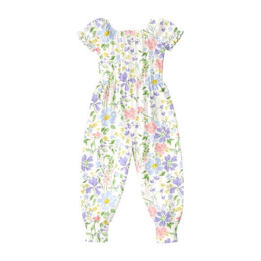 MOQ 5 PCS Preorder SR4070 Flower Leaf Short Sleeve Girls Overalls Jumpsuits 202602